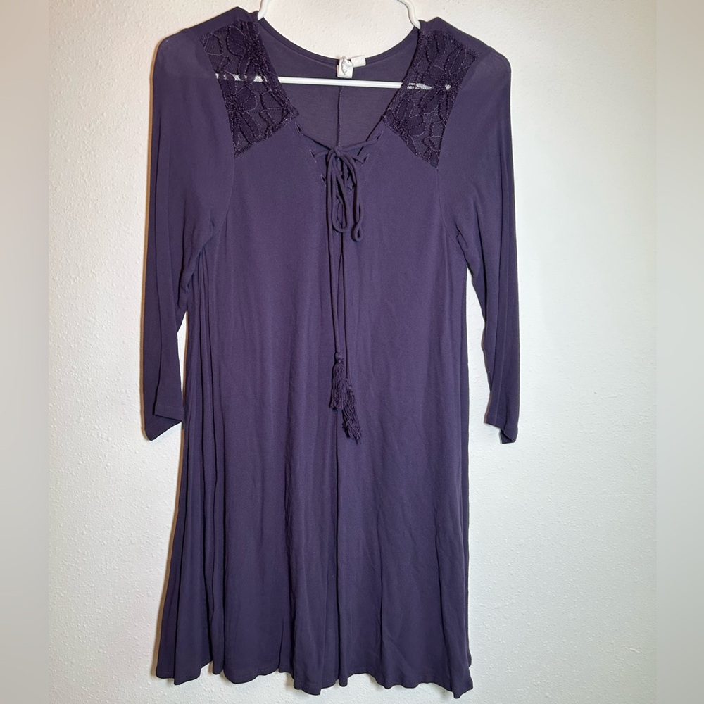 Others Follow Purple Swing Dress Sz S Boot Barn Lace Up Tie Neck Boho Western